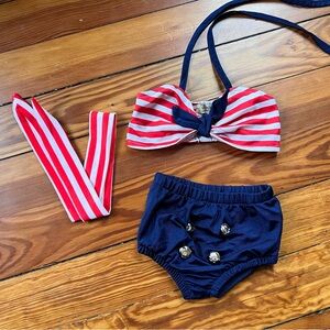 3 pc sailor style Striped Kids Swim Set